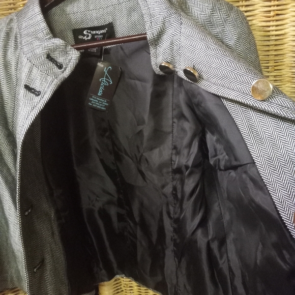 Sharagano Cape Blazer Jacket Black & White Cropped Herringbone Bell Sleeves S/34 - Picture 5 of 10